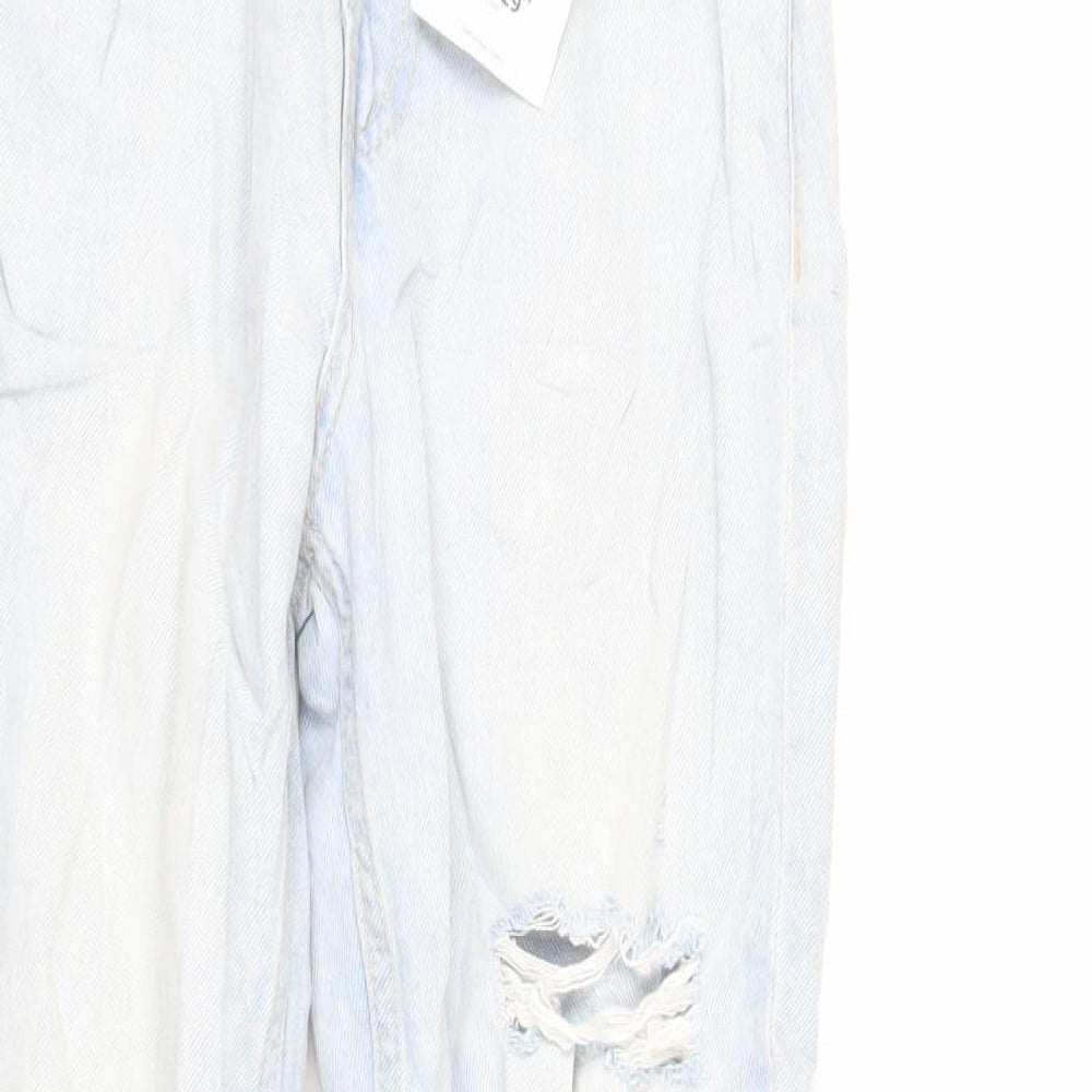 Bershka Womens Blue Cotton Mom Jeans Size 6 L28 in Regular Zip