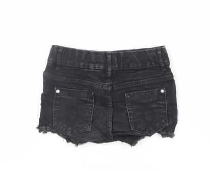 F&F Girls Black Cotton Cut-Off Shorts Size 6-7 Years Regular Buckle - Embroidered Flowers