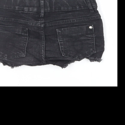 F&F Girls Black Cotton Cut-Off Shorts Size 6-7 Years Regular Buckle - Embroidered Flowers