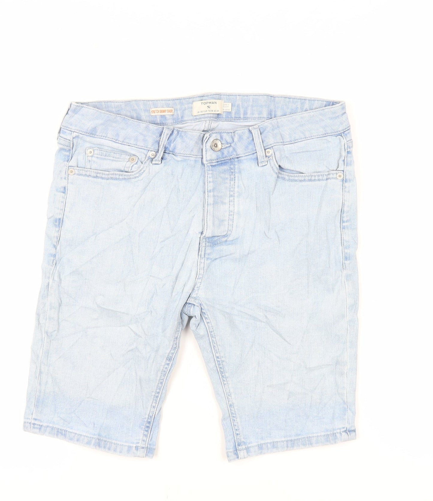 Topman Mens Blue Cotton Chino Shorts Size 30 in L10 in Regular Button