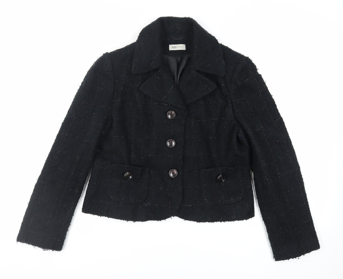 MK One Womens Black Check Jacket Blazer Size 16 Button
