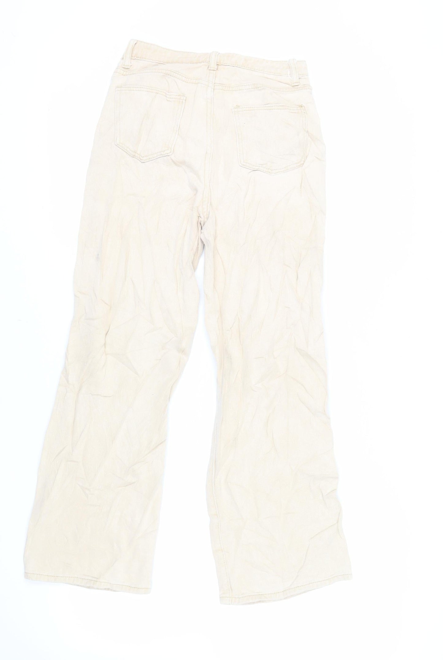 Dazy Womens Beige Cotton Wide-Leg Jeans Size S L27 in Regular Zip
