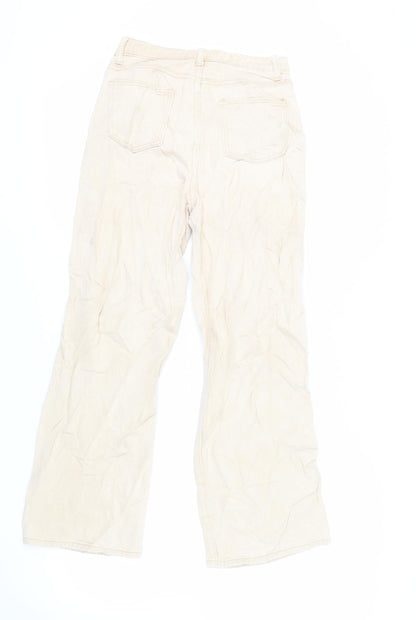 Dazy Womens Beige Cotton Wide-Leg Jeans Size S L27 in Regular Zip