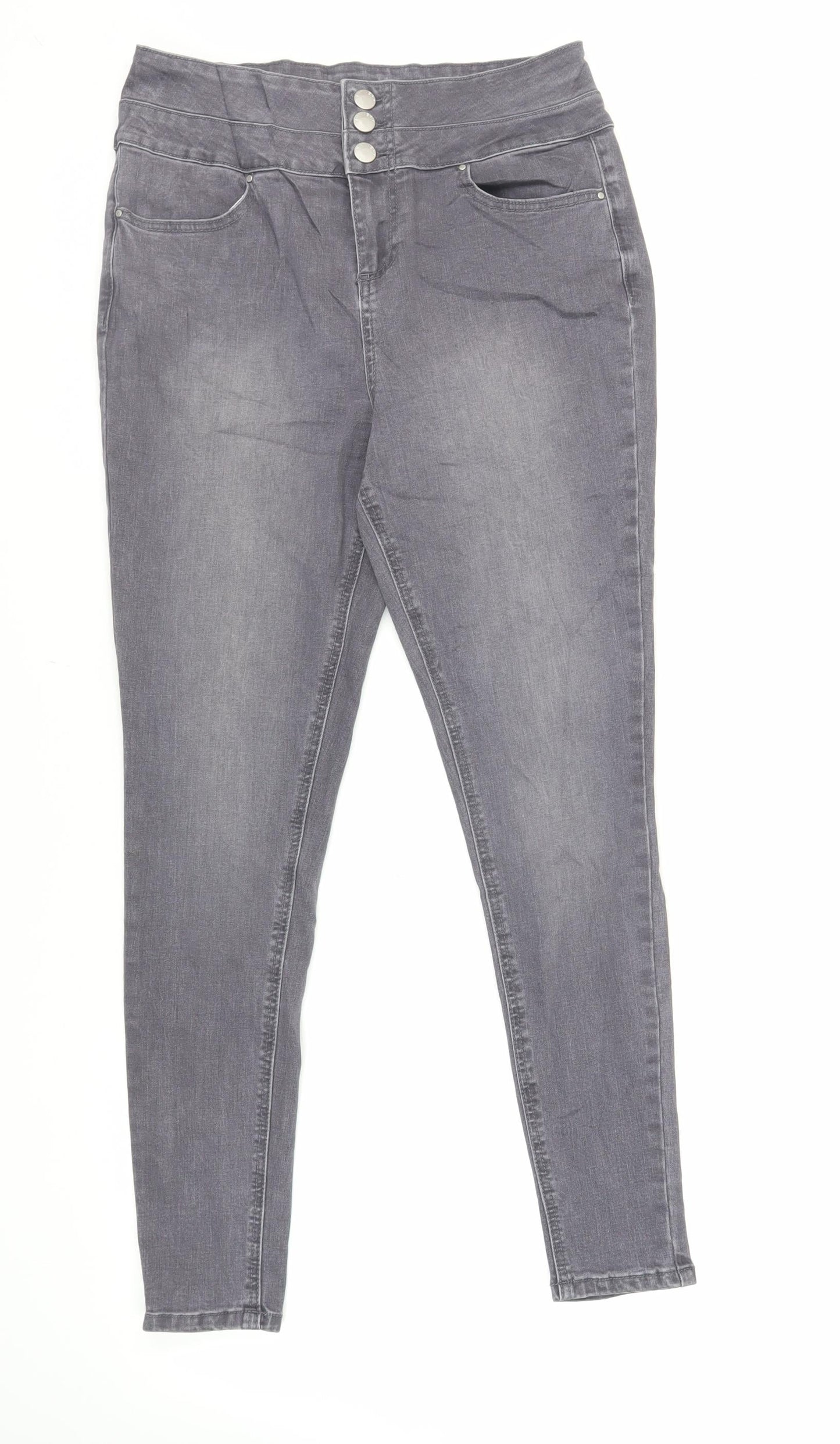 Very Womens Grey Cotton Skinny Jeans Size 14 L29 in Regular Button