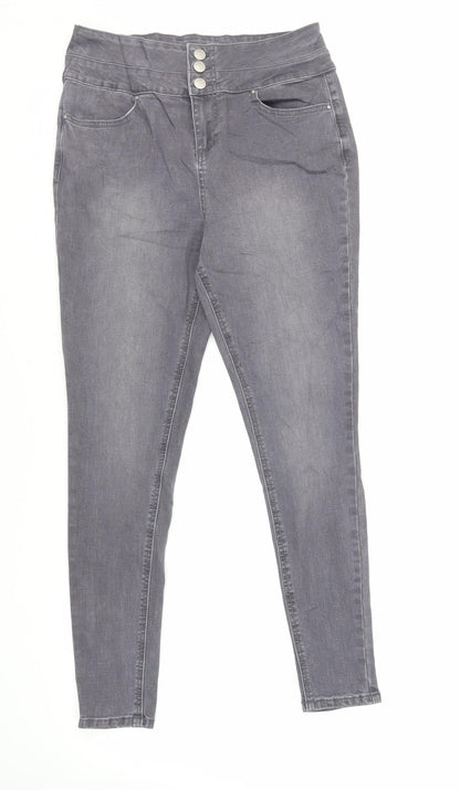 Very Womens Grey Cotton Skinny Jeans Size 14 L29 in Regular Button