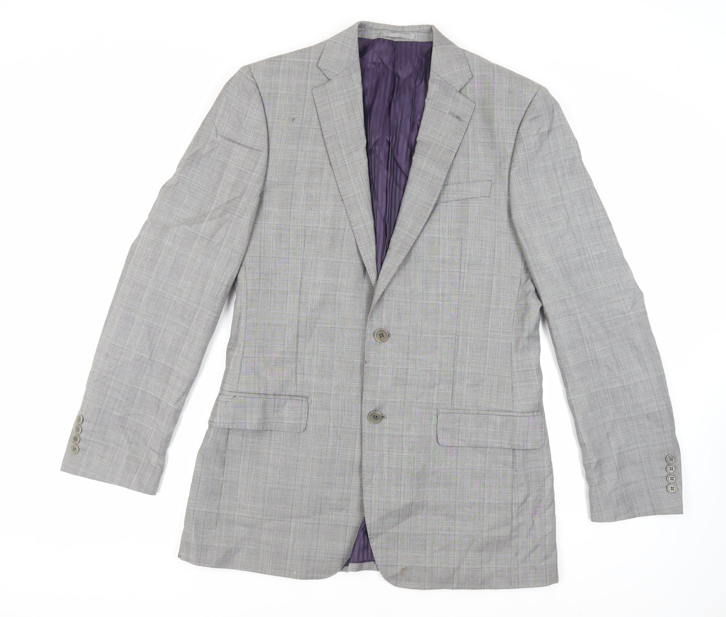 Savoy Taylors Mens Grey Plaid Wool Jacket Suit Jacket Size 40 Regular