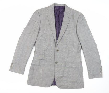 Savoy Taylors Mens Grey Plaid Wool Jacket Suit Jacket Size 40 Regular