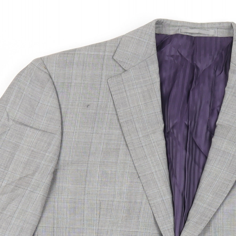 Savoy Taylors Mens Grey Plaid Wool Jacket Suit Jacket Size 40 Regular