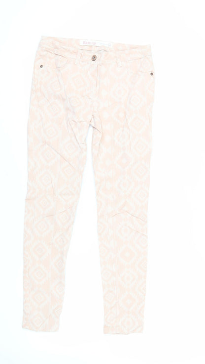 NEXT Womens Pink Geometric Cotton Skinny Jeans Size 10 L29 in Regular Zip