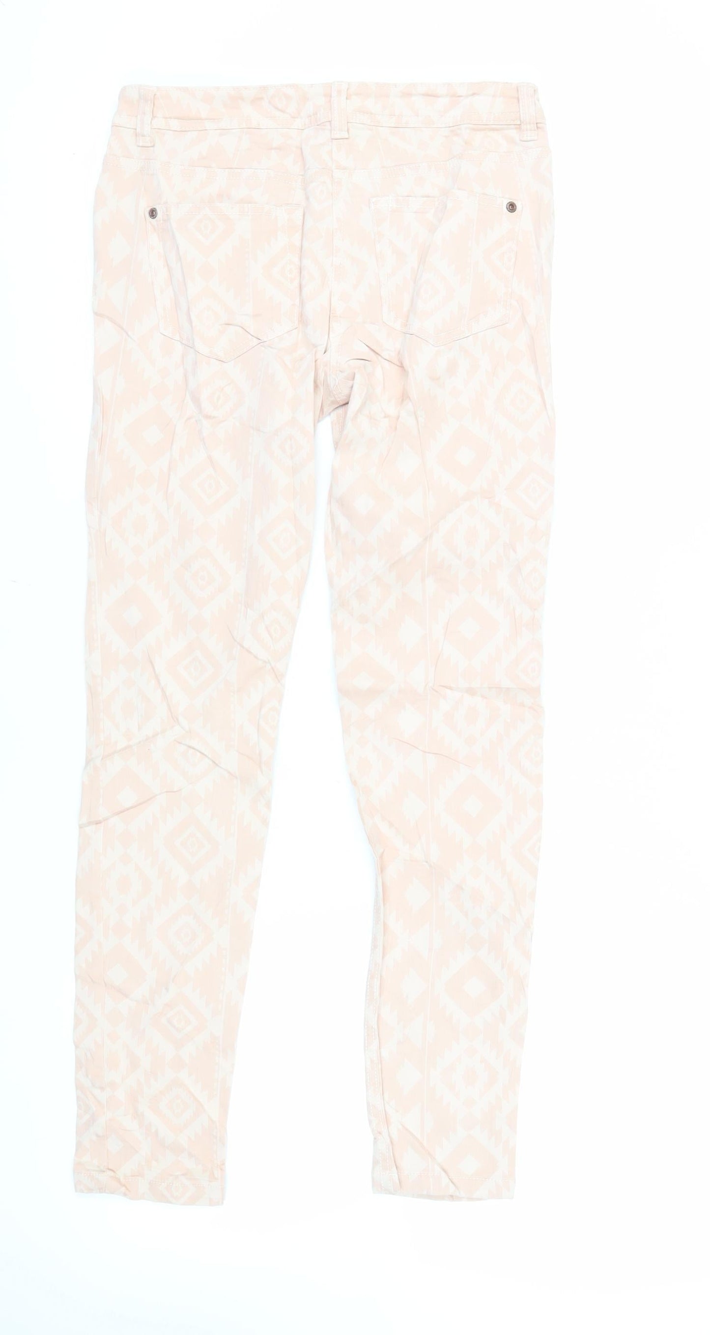 NEXT Womens Pink Geometric Cotton Skinny Jeans Size 10 L29 in Regular Zip