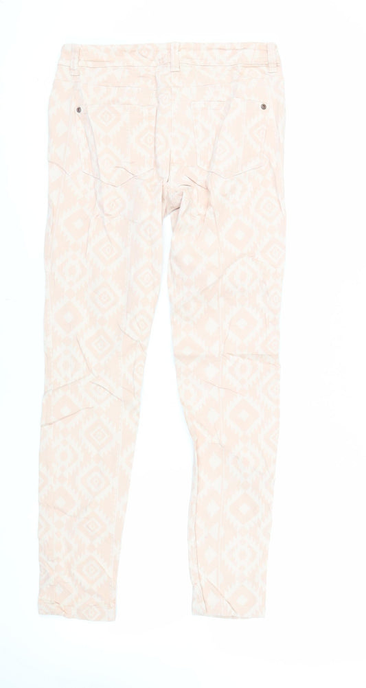 NEXT Womens Pink Geometric Cotton Skinny Jeans Size 10 L29 in Regular Zip