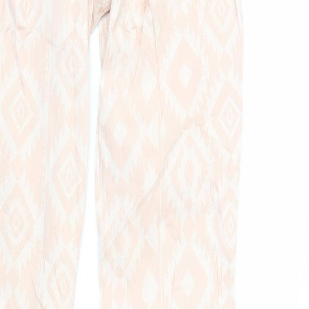 NEXT Womens Pink Geometric Cotton Skinny Jeans Size 10 L29 in Regular Zip