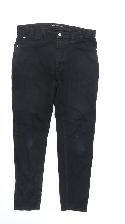 Zara Womens Black Cotton Skinny Jeans Size 14 L29 in Regular Zip