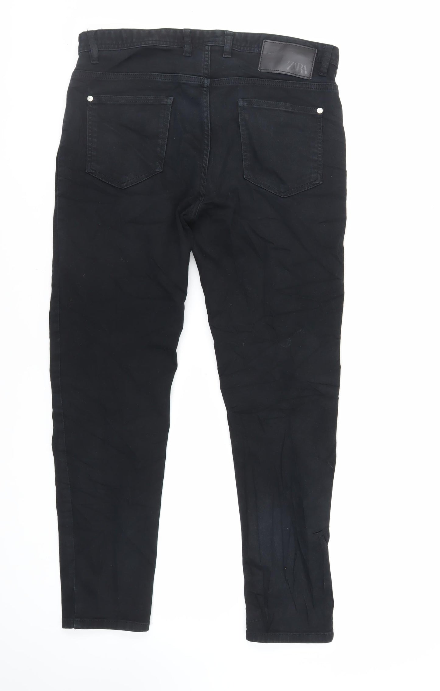 Zara Womens Black Cotton Skinny Jeans Size 14 L29 in Regular Zip