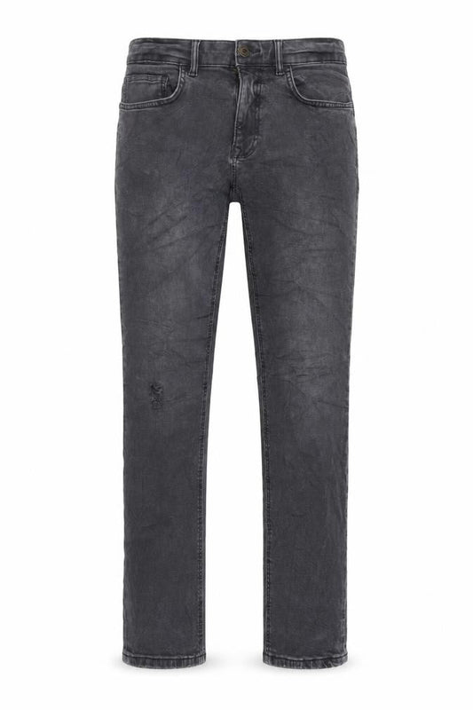 Front view of Easy men’s grey cotton skinny jeans, size 30, in, 32-inch leg regular zip