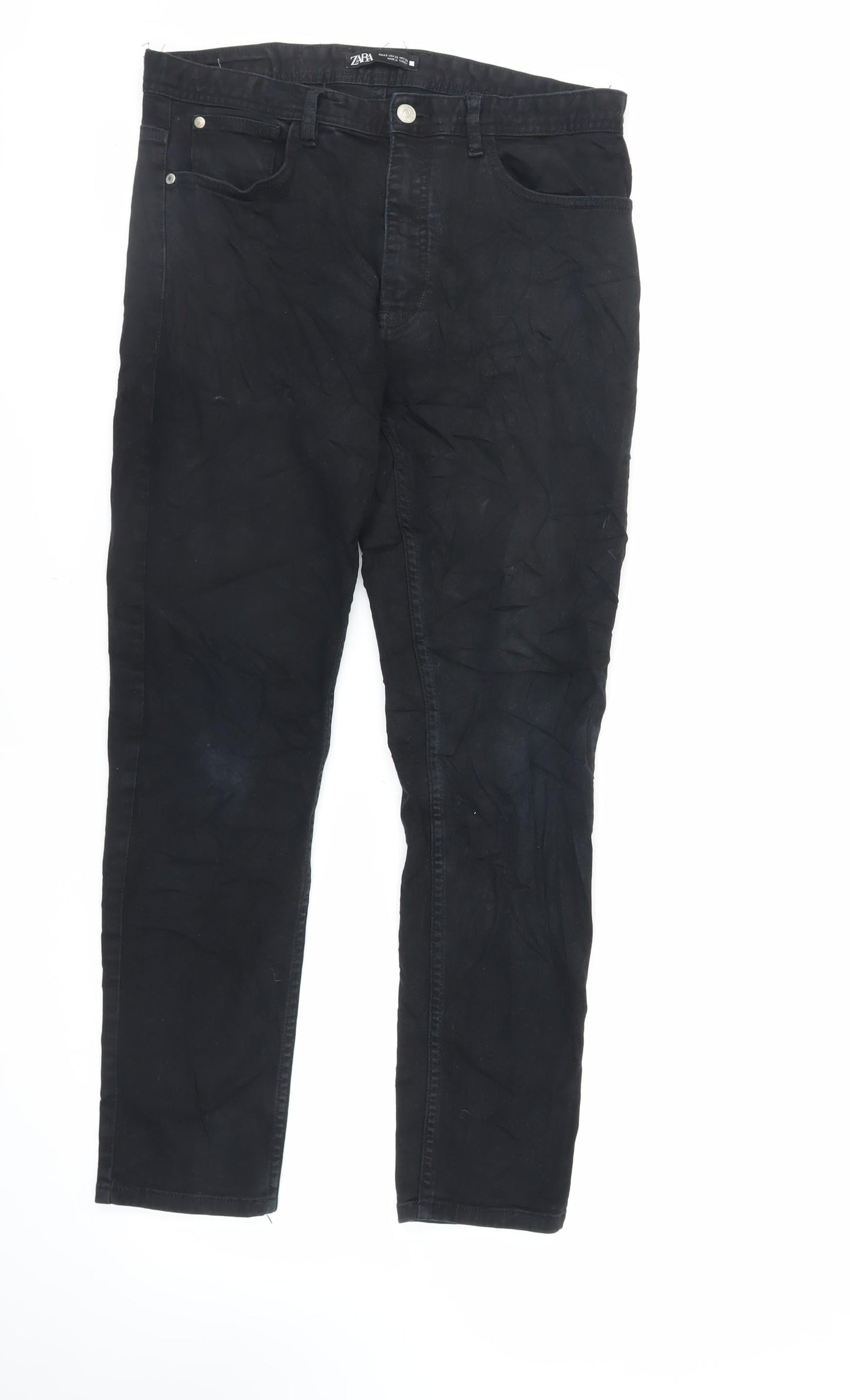 Zara Womens Black Cotton Skinny Jeans Size 14 L28 in Regular Zip