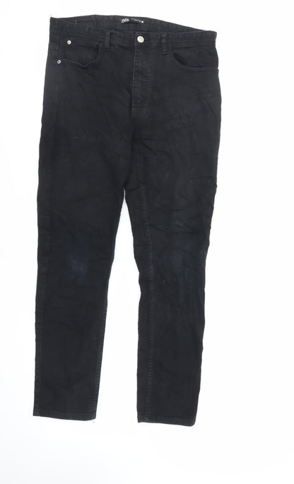 Zara Womens Black Cotton Skinny Jeans Size 14 L28 in Regular Zip