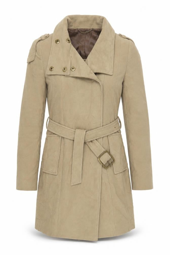 Mango Womens Beige Pea Coat Coat Size S Snap - Belted