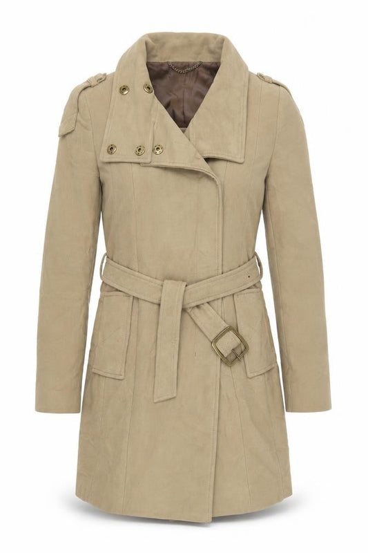 Mango Womens Beige Pea Coat Coat Size S Snap - Belted