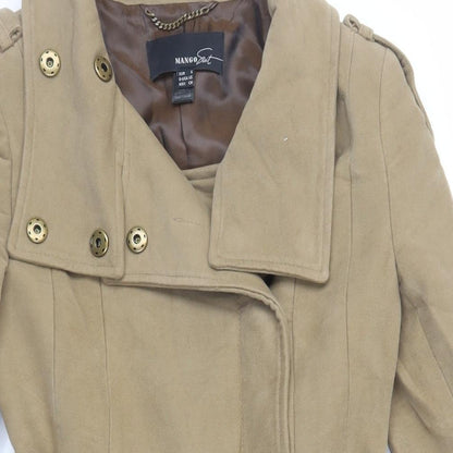 Mango Womens Beige Pea Coat Coat Size S Snap - Belted
