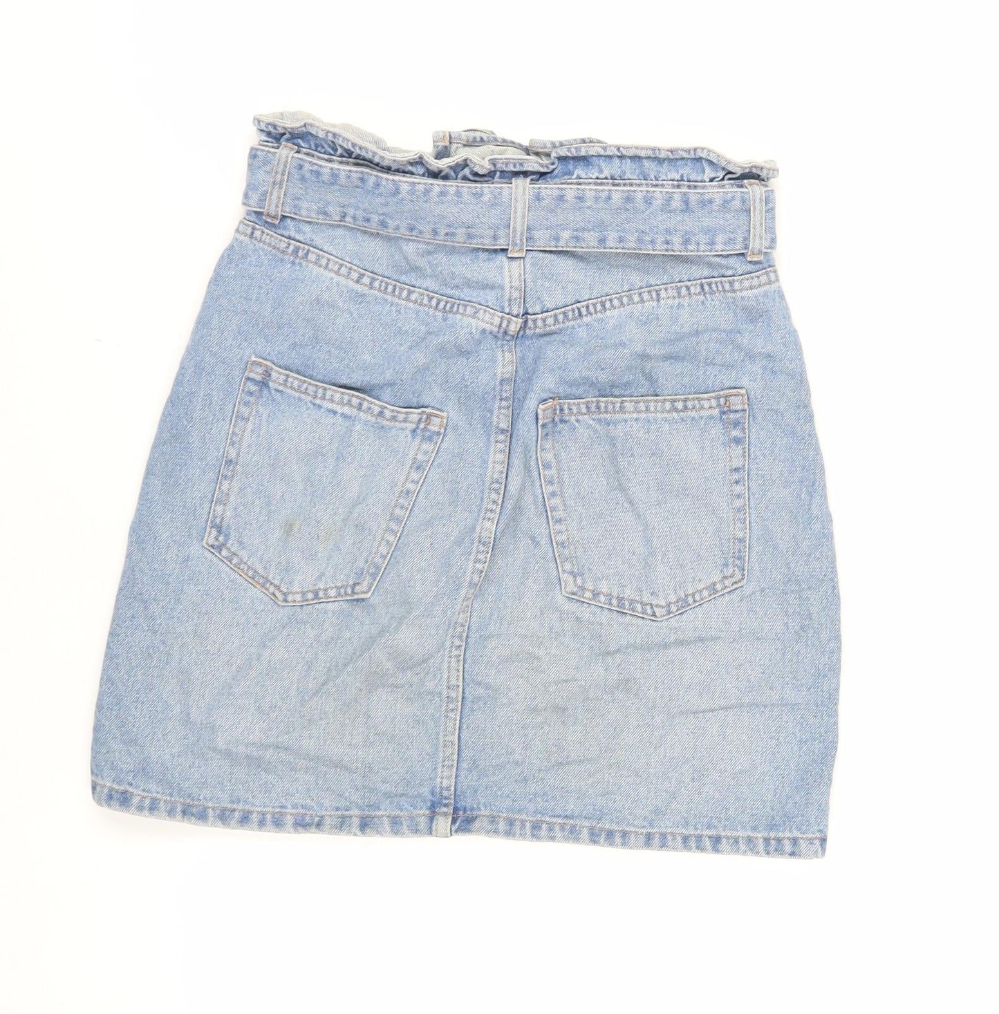 Divided by H&M Womens Blue Cotton Mini Skirt Size 8 Zip - Belted