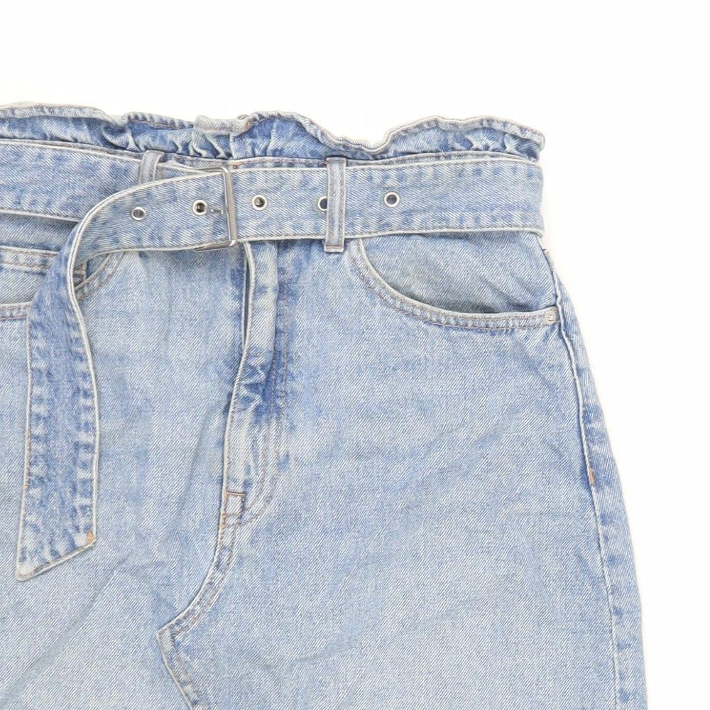 Divided by H&M Womens Blue Cotton Mini Skirt Size 8 Zip - Belted