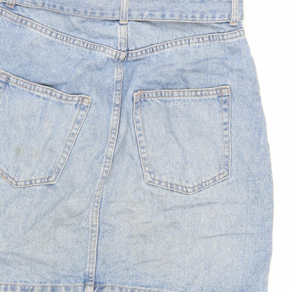 Divided by H&M Womens Blue Cotton Mini Skirt Size 8 Zip - Belted