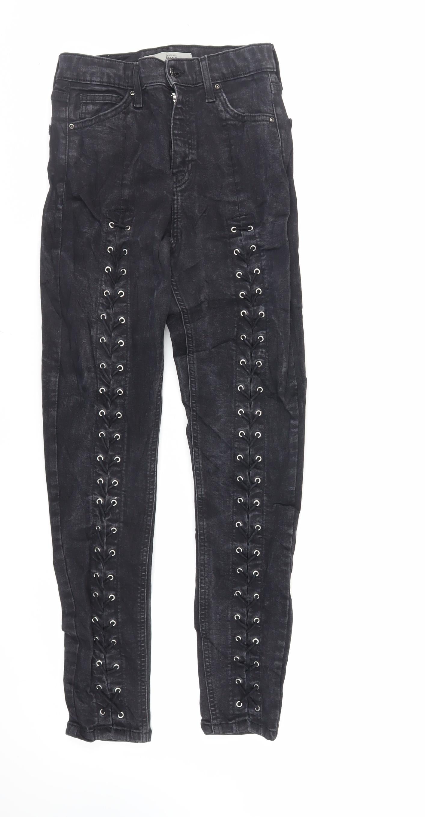 Topshop Womens Black Cotton Skinny Jeans Size 28 in L32 in Regular Zip - Lace Up