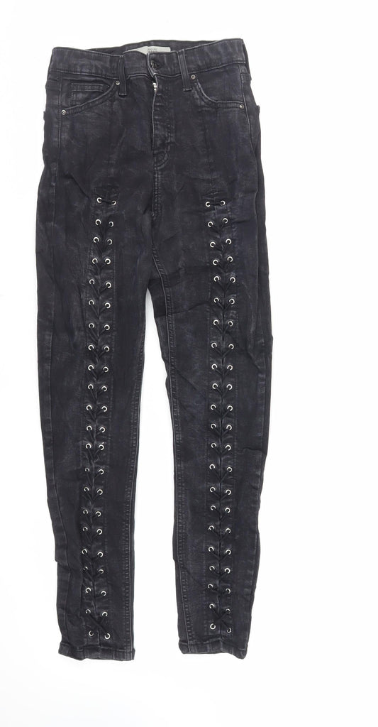 Topshop Womens Black Cotton Skinny Jeans Size 28 in L32 in Regular Zip - Lace Up