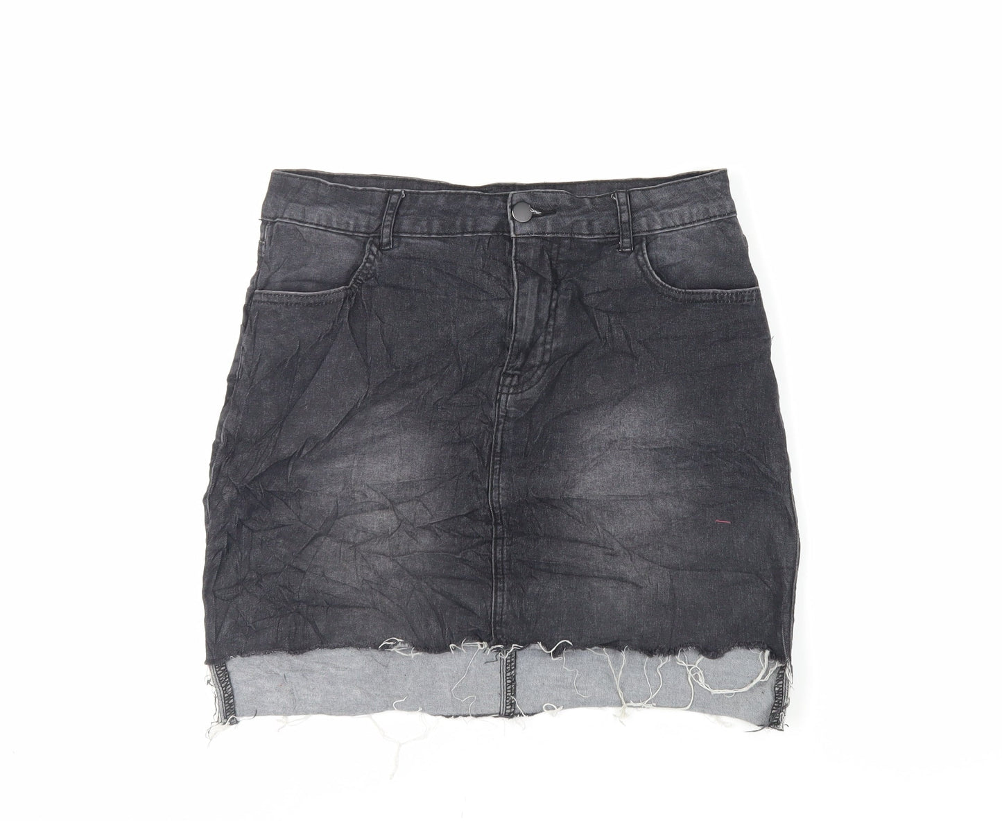 FOREVER 21 Womens Black Cotton Mini Skirt Size L Zip - Pockets