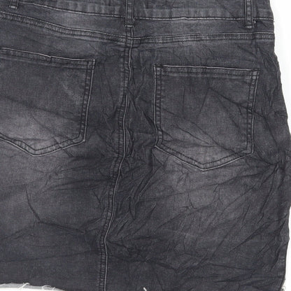 FOREVER 21 Womens Black Cotton Mini Skirt Size L Zip - Pockets