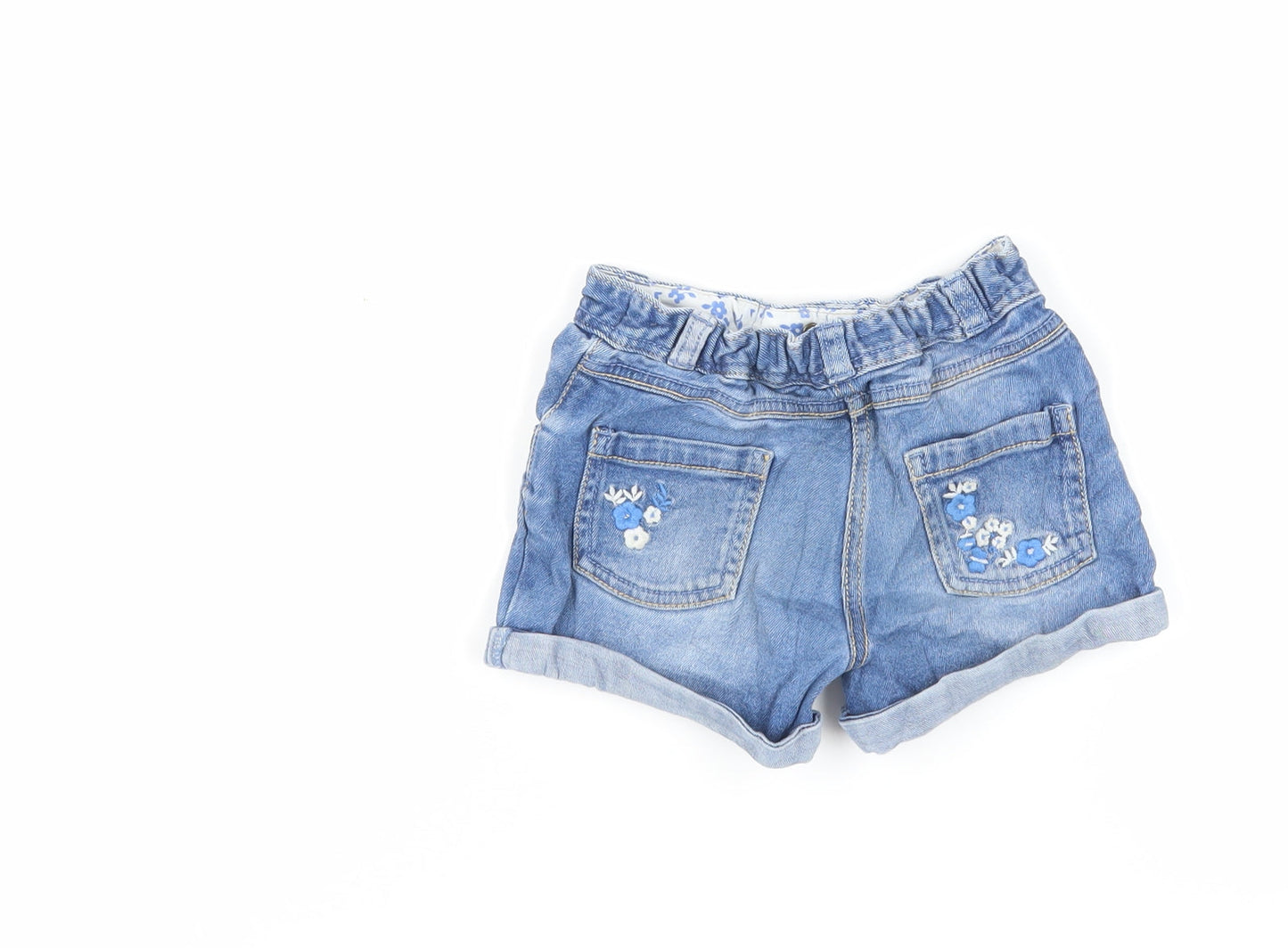 George Girls Blue Cotton Hot Pants Shorts Size 3-4 Years Regular Snap - Embroidered Flowers