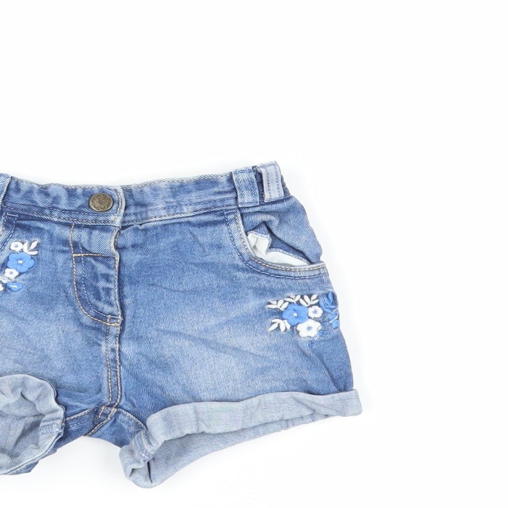 George Girls Blue Cotton Hot Pants Shorts Size 3-4 Years Regular Snap - Embroidered Flowers