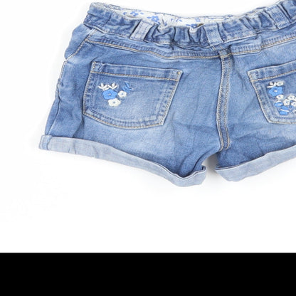 George Girls Blue Cotton Hot Pants Shorts Size 3-4 Years Regular Snap - Embroidered Flowers