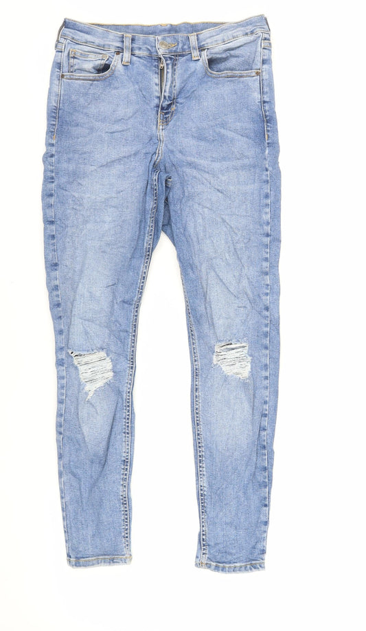 Topshop Womens Blue Cotton Skinny Jeans Size 28 in L30 in Regular Zip