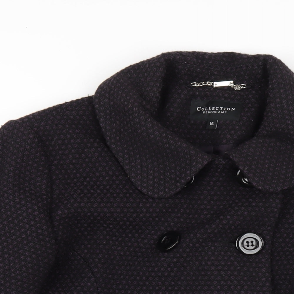 Debenhams Womens Purple Overcoat Coat Size 16 Button