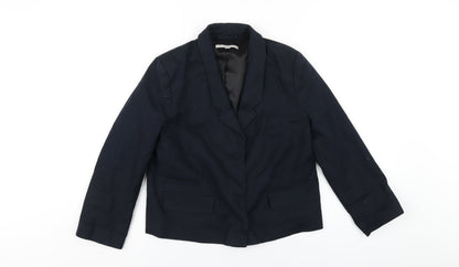 Additional front view of Gap boys’ blue jacket blazer, size 4, years snap