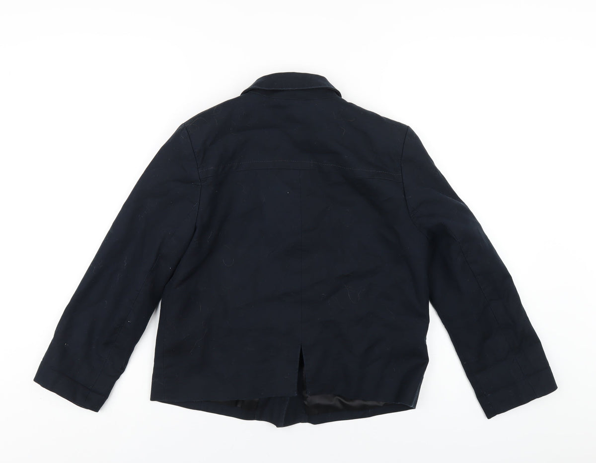 Back view of Gap boys’ blue jacket blazer, size 4, years snap