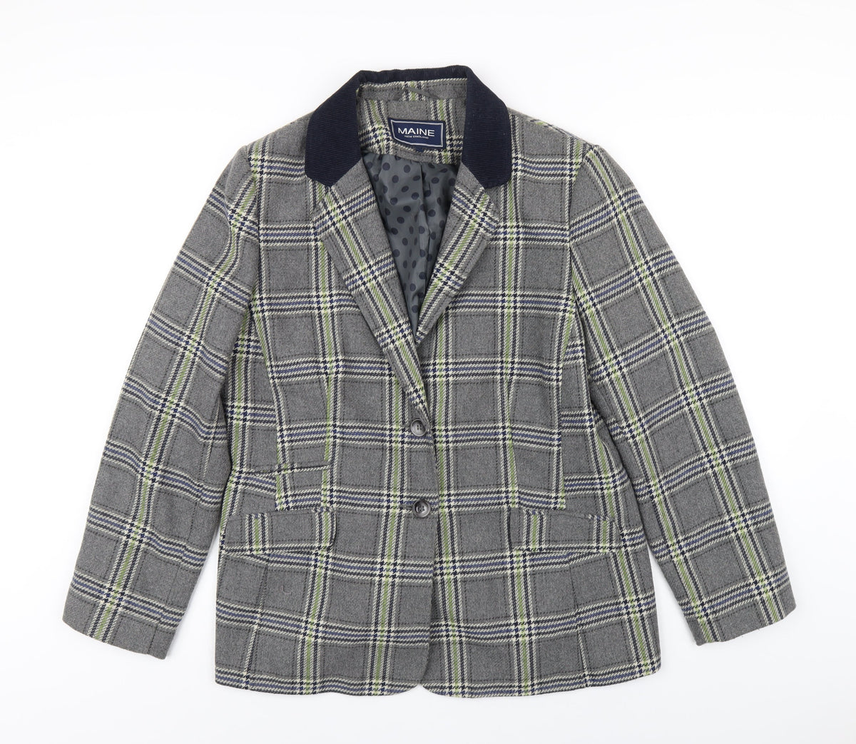 Additional front view of Maine New England women’s grey plaid polyester jacket blazer, size UK 18