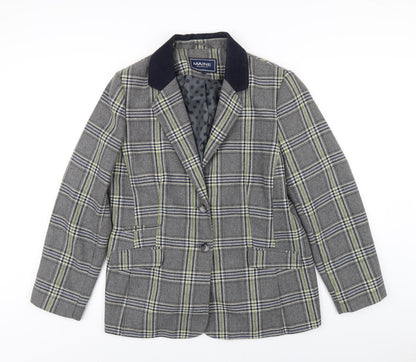 Additional front view of Maine New England women’s grey plaid polyester jacket blazer, size UK 18