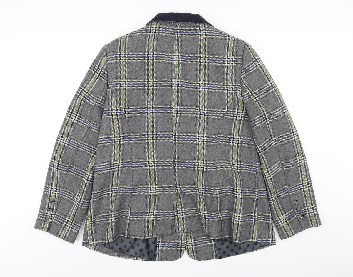 Back view of Maine New England women’s grey plaid polyester jacket blazer, size UK 18