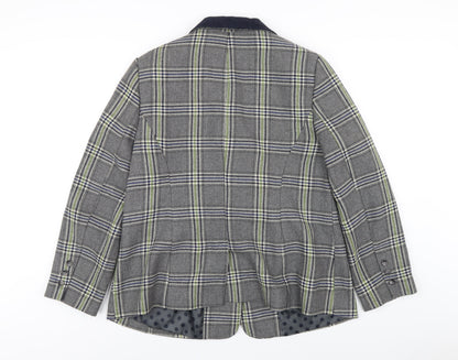 Back view of Maine New England women’s grey plaid polyester jacket blazer, size UK 18