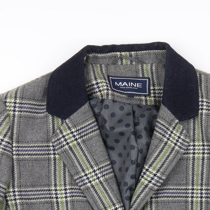 Close-up detail of Maine New England women’s grey plaid polyester jacket blazer, size UK 18