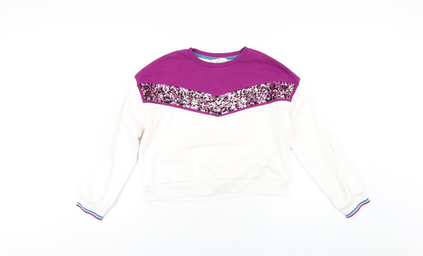 Marks and Spencer Girls White Cotton Pullover Sweatshirt Size 11-12 Years Pullover