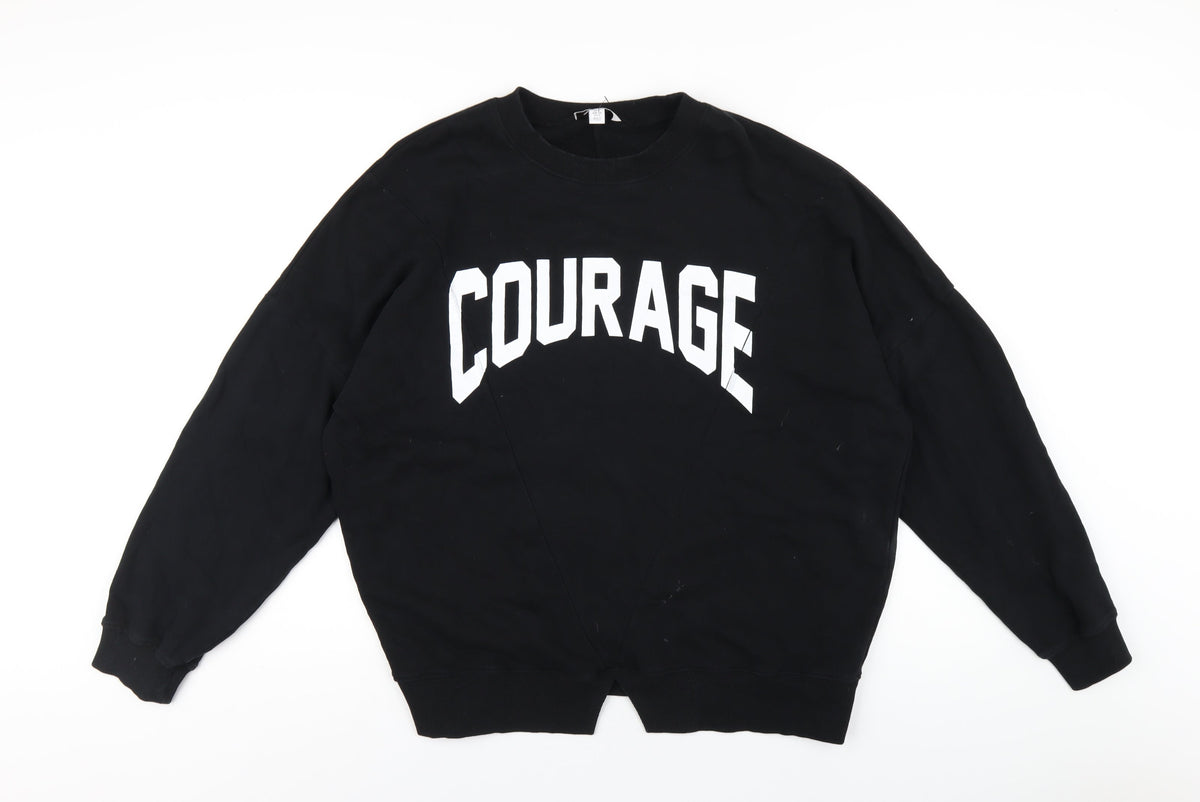 Topshop Womens Black Cotton Pullover Sweatshirt Size L Pullover