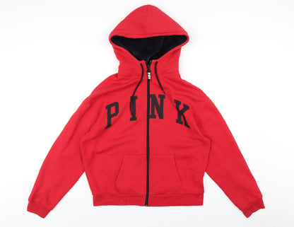 PINK Womens Red Cotton Full Zip Hoodie Size M Zip