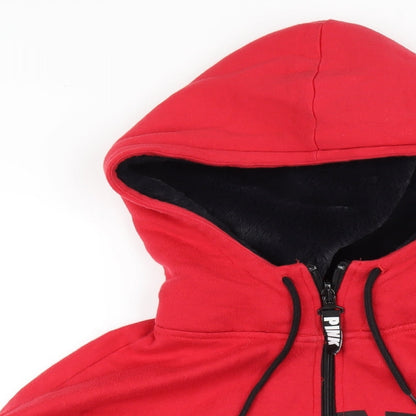 PINK Womens Red Cotton Full Zip Hoodie Size M Zip