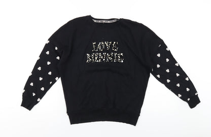 Disney Girls Black Cotton Pullover Sweatshirt Size 9 Years Pullover - Love Minnie Mouse