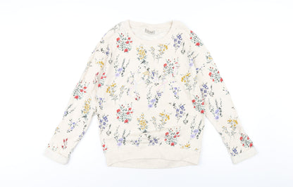 NEXT Girls Ivory Floral Cotton Pullover Sweatshirt Size 12 Years Pullover