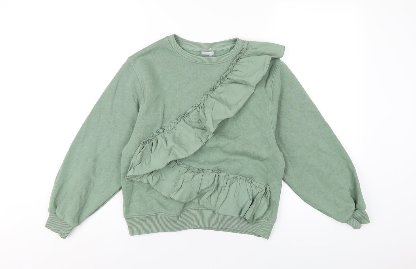 Zara Girls Green Cotton Pullover Sweatshirt Size 11-12 Years Pullover - Ruffle